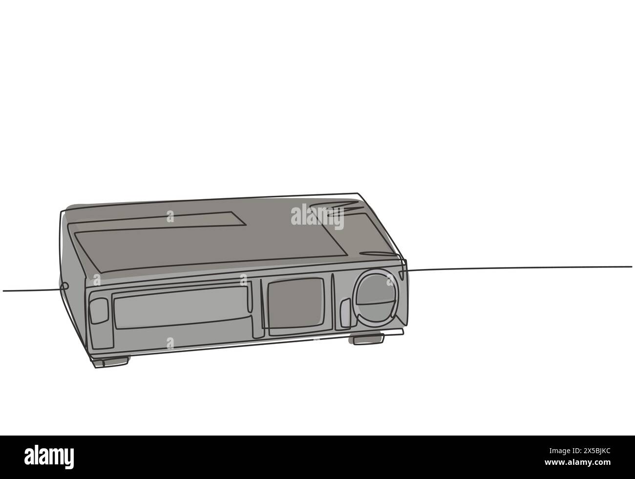 Disegno a linea singola continua del vecchio lettore video retrò. Macchina video vhs analogica vintage concept disegno a una linea illustrazione vettoriale gr Illustrazione Vettoriale