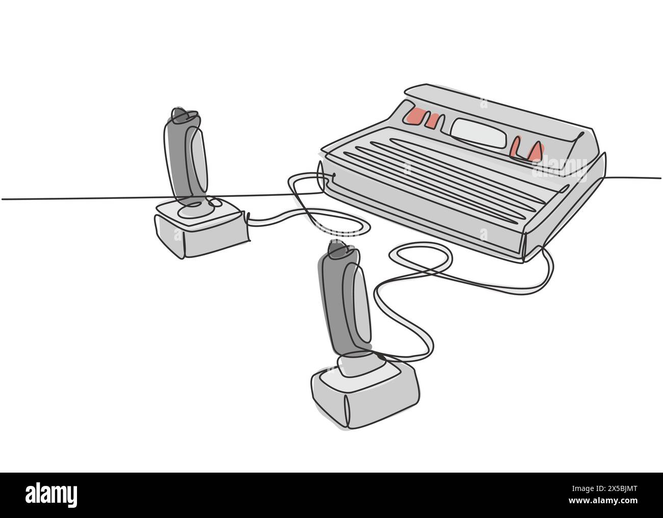Un set di disegno linea continua di vecchio classico retro console videogiochi macchina con joystick. Concept di oggetti arcade vintage dra a riga singola Illustrazione Vettoriale