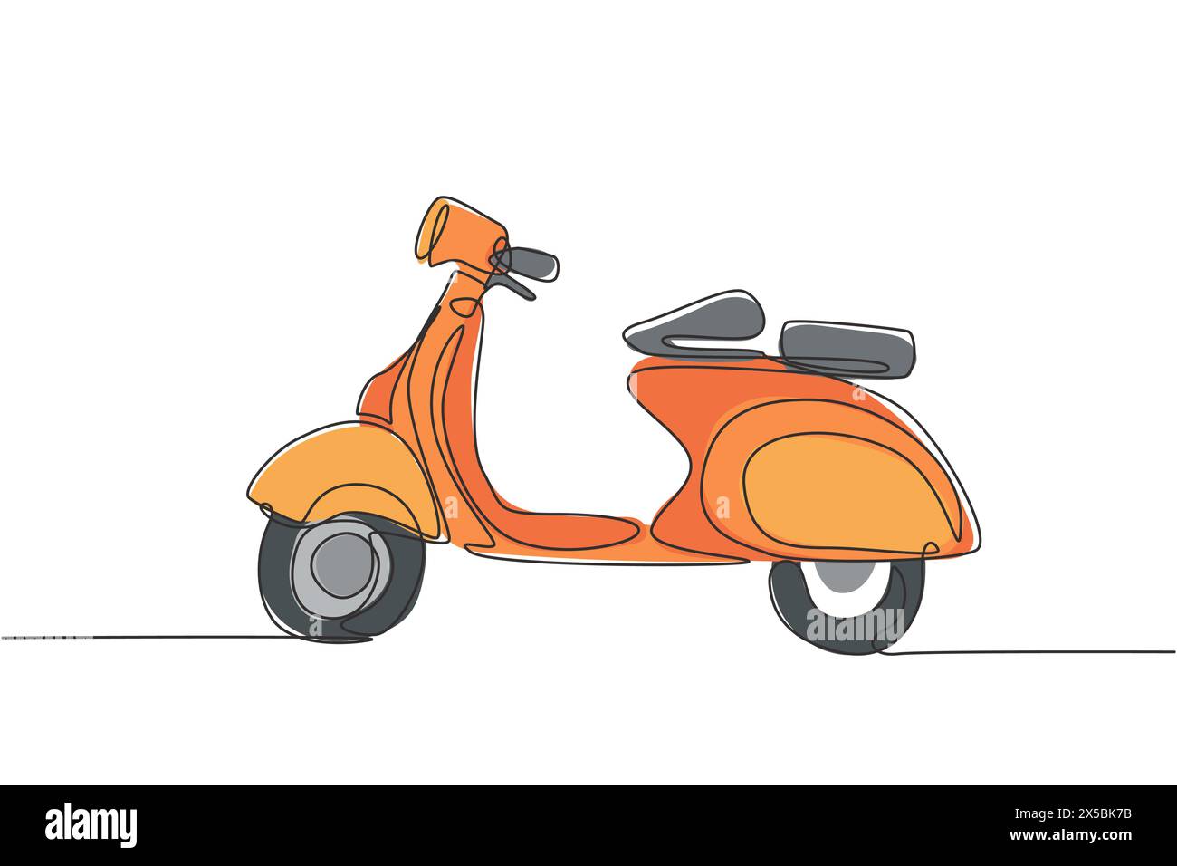 Un disegno a linea singola di una vecchia moto urbana vintage retrò. Concetto di trasporto di moto d'epoca disegno a linea continua illustrazione vettoriale Illustrazione Vettoriale