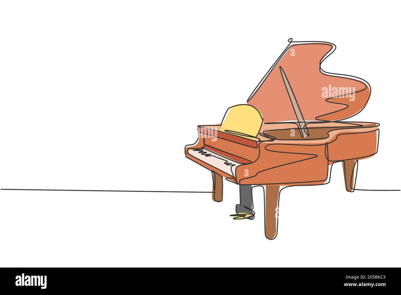 Un disegno a linea singola di lussuoso pianoforte a coda in legno. Strumenti musicali classici moderni concetto di disegno a linea continua grafico vettoriale di illustrazione Illustrazione Vettoriale