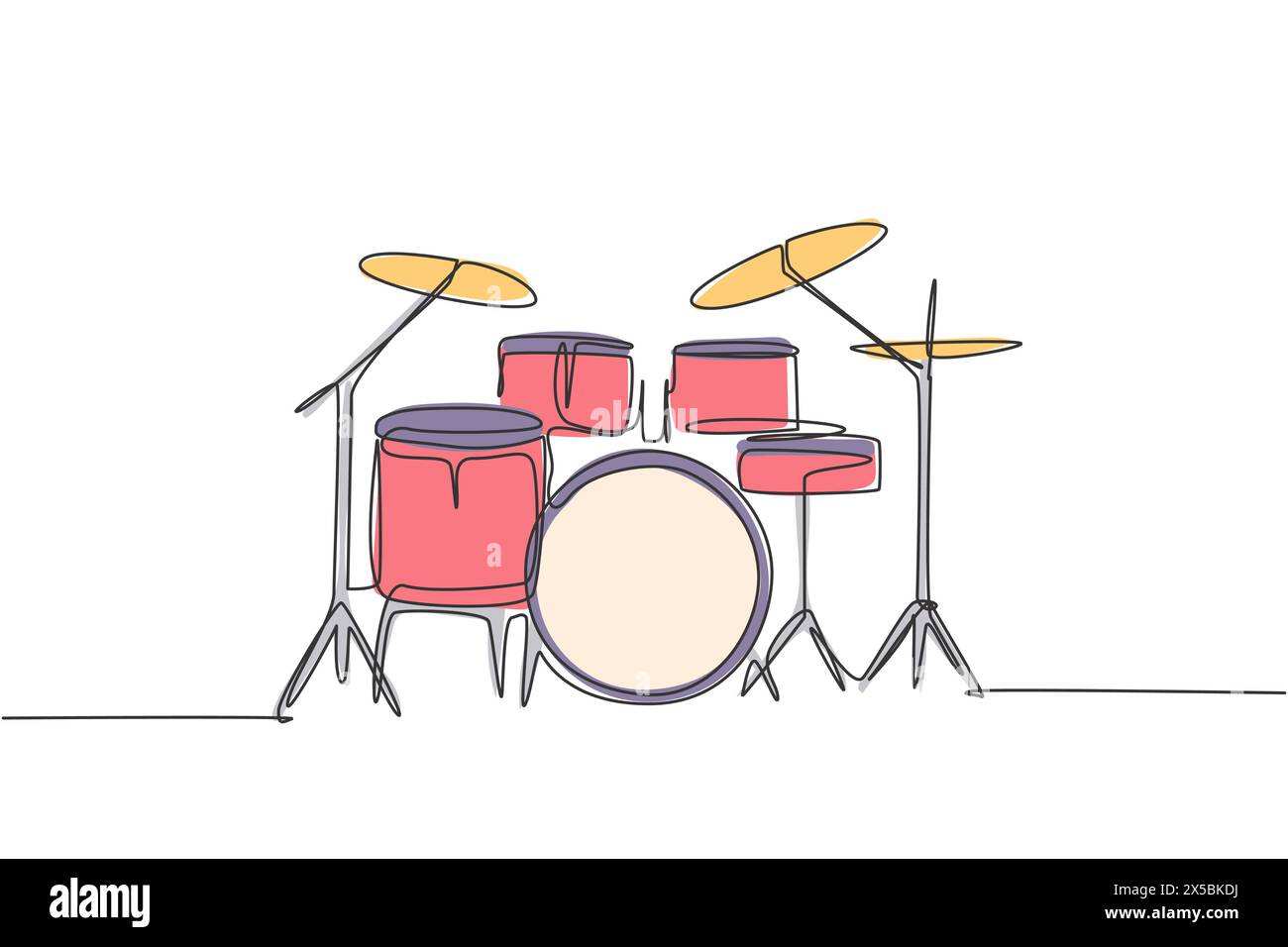 Un disegno a linea singola del set di fascette per tamburi. Concetto di strumenti musicali a percussione. Illustrazione vettoriale grafica trendy con disegno a linea continua Illustrazione Vettoriale