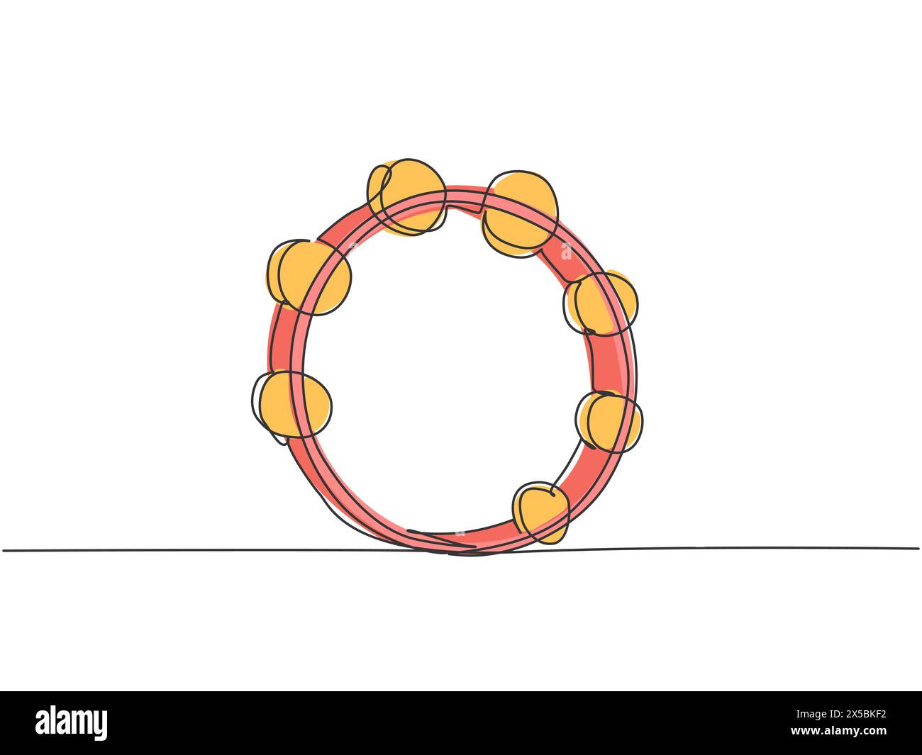 Un disegno a linea continua di tamburello circolare. Strumenti musicali dinamici a percussione Concept disegno grafico a linea singola grafica grafica grafica grafica grafica grafica grafica grafica illustrati Illustrazione Vettoriale