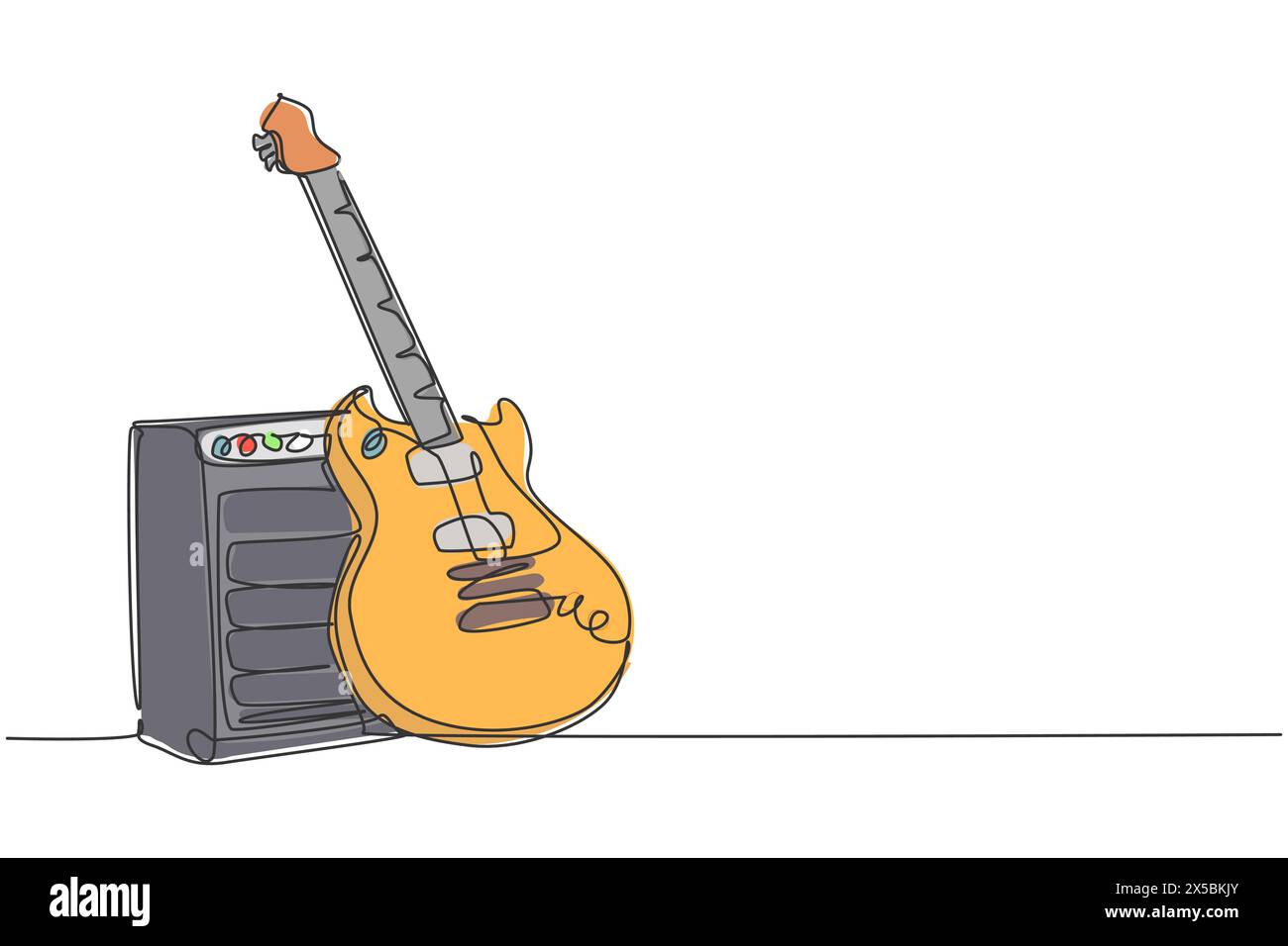 Una singola linea di chitarra elettrica con amplificatore. Strumenti musicali a corda. Linea continua di tendenza disegna il disegno grafico del vettore Illustrazione Vettoriale