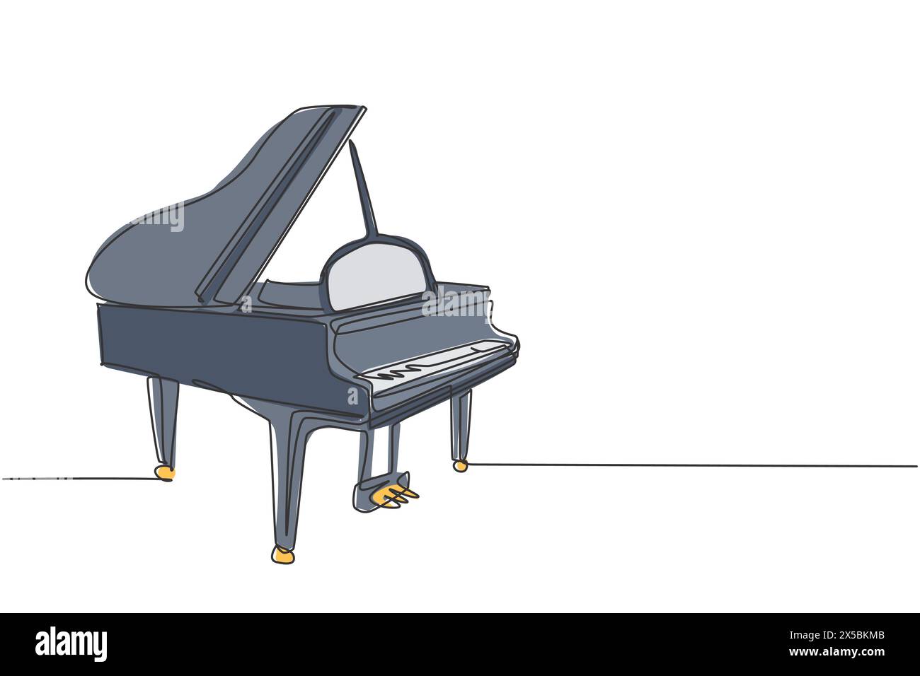 Un disegno a linea continua di lussuoso pianoforte a coda in legno. Strumenti di musica classica. Illustrazione grafica vettoriale a linea singola alla moda Illustrazione Vettoriale