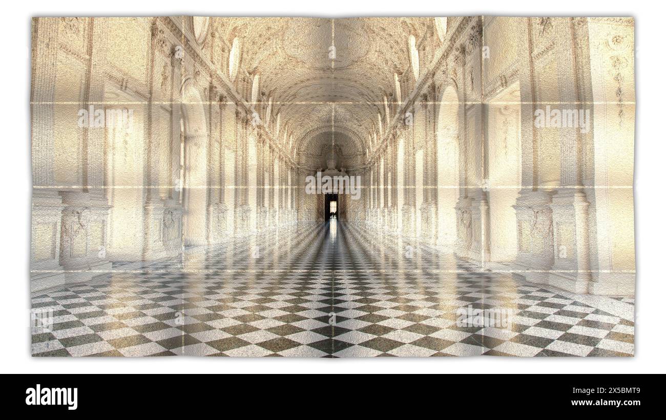 Foto creativa della galleria Reggia di Venaria reale - Italia. Marmi di lusso nel Palazzo reale barocco Foto Stock