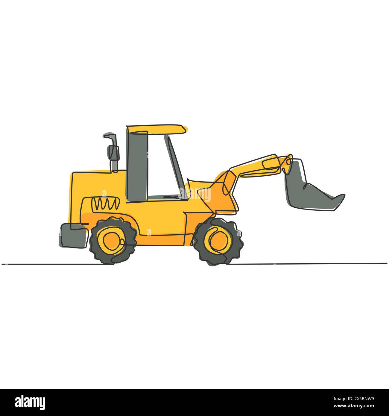 Un disegno a linea continua dell'apripista per lo scavo di terreni, veicoli commerciali. Concetto di attrezzatura per dumper da costruzione con retroescavatore pesante. lin singolo dinamico Illustrazione Vettoriale