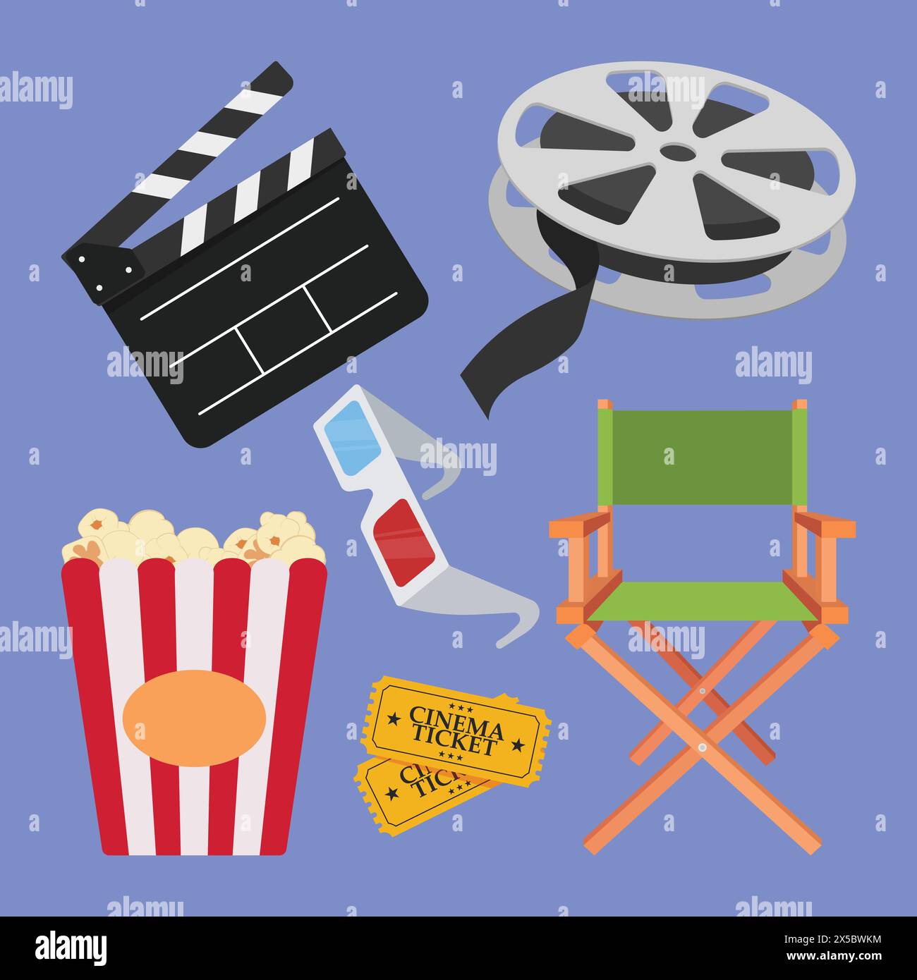 Icone vettoriali del set cinematografico. illustrazione degli oggetti del regista cinematografico. icona vettoriale elementi cinematografici. Illustrazione Vettoriale