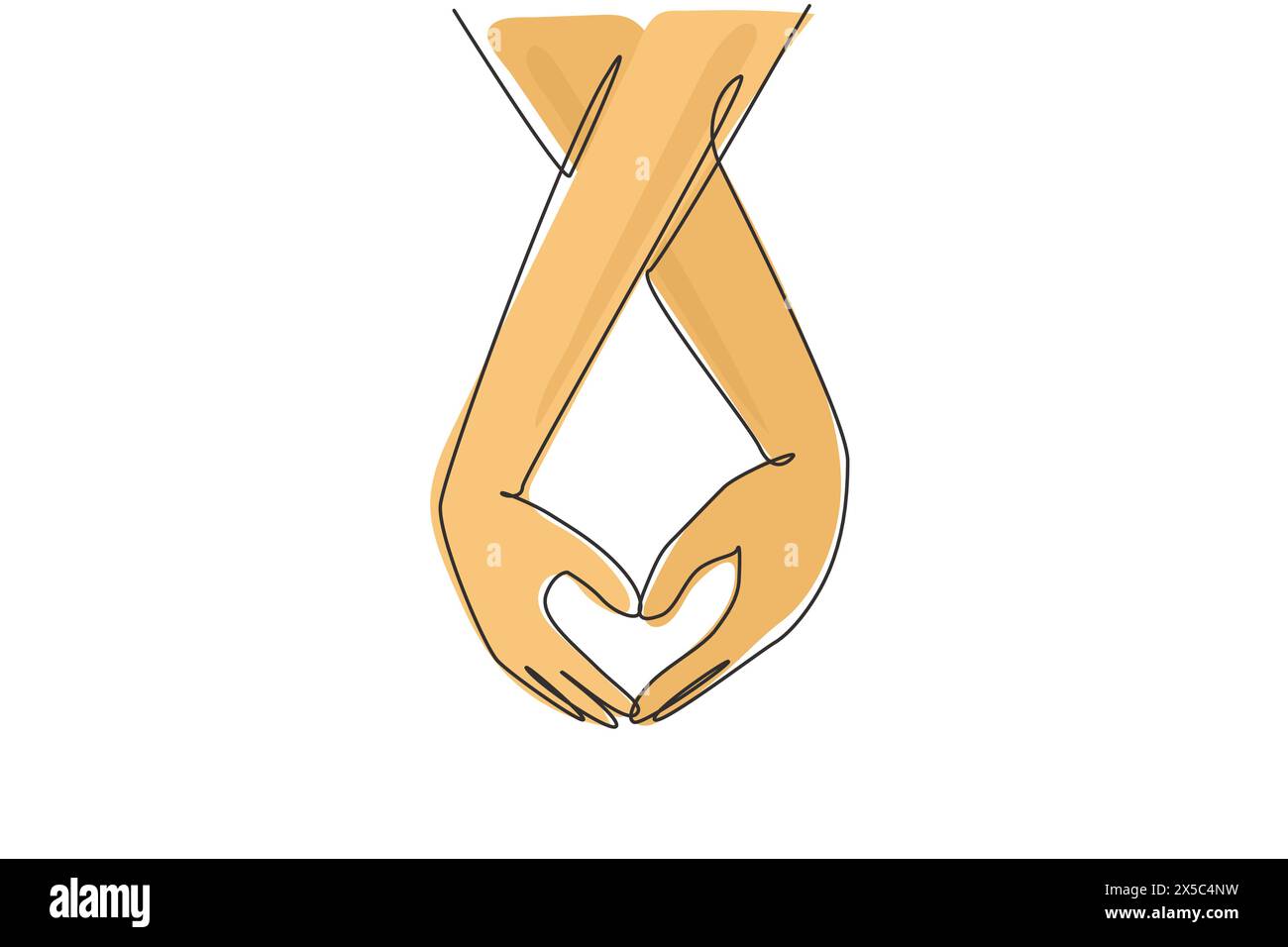 Una linea continua disegna la sposa e lo sposo tenendo le mani per dare forma all'amore. La sposa e lo sposo fanno voto di fedeltà il giorno del loro matrimonio. Nascondiglio matrimoniale Illustrazione Vettoriale