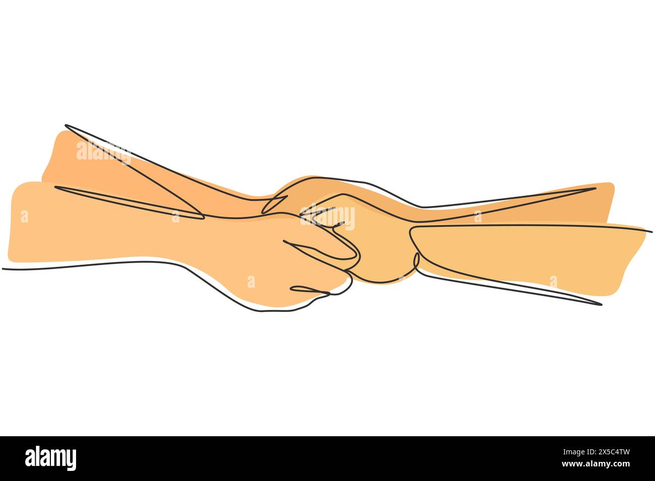 Una sola linea disegnando due mani che si tengono l'una con l'altra. Segno o simbolo di amore, relazione, coppia, matrimonio. Comunicazione con i gesti delle mani. Contin Illustrazione Vettoriale