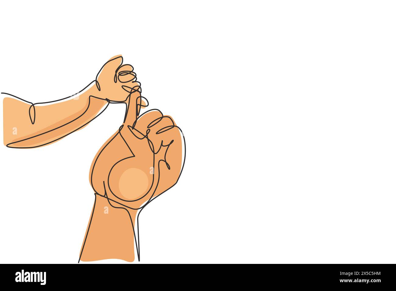 Linea singola continua che disegna le mani del genitore tenendo le dita del neonato. Chiudi la mano della madre che tiene in mano il loro neonato. Il concetto del giorno della madre. Acceso Illustrazione Vettoriale
