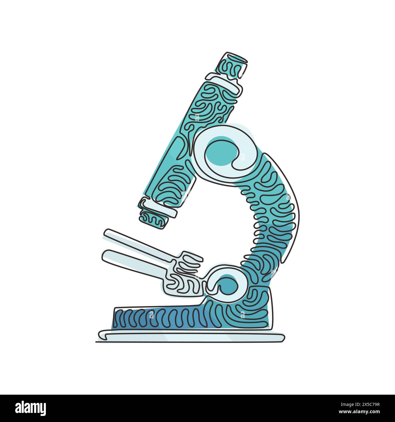 Icona del microscopio con disegno a una sola linea. Test di ricerca medica sui virus. Laboratorio professionale ospedaliero. Laboratorio chimico. Arriccia i capelli. Moderno continentale Illustrazione Vettoriale