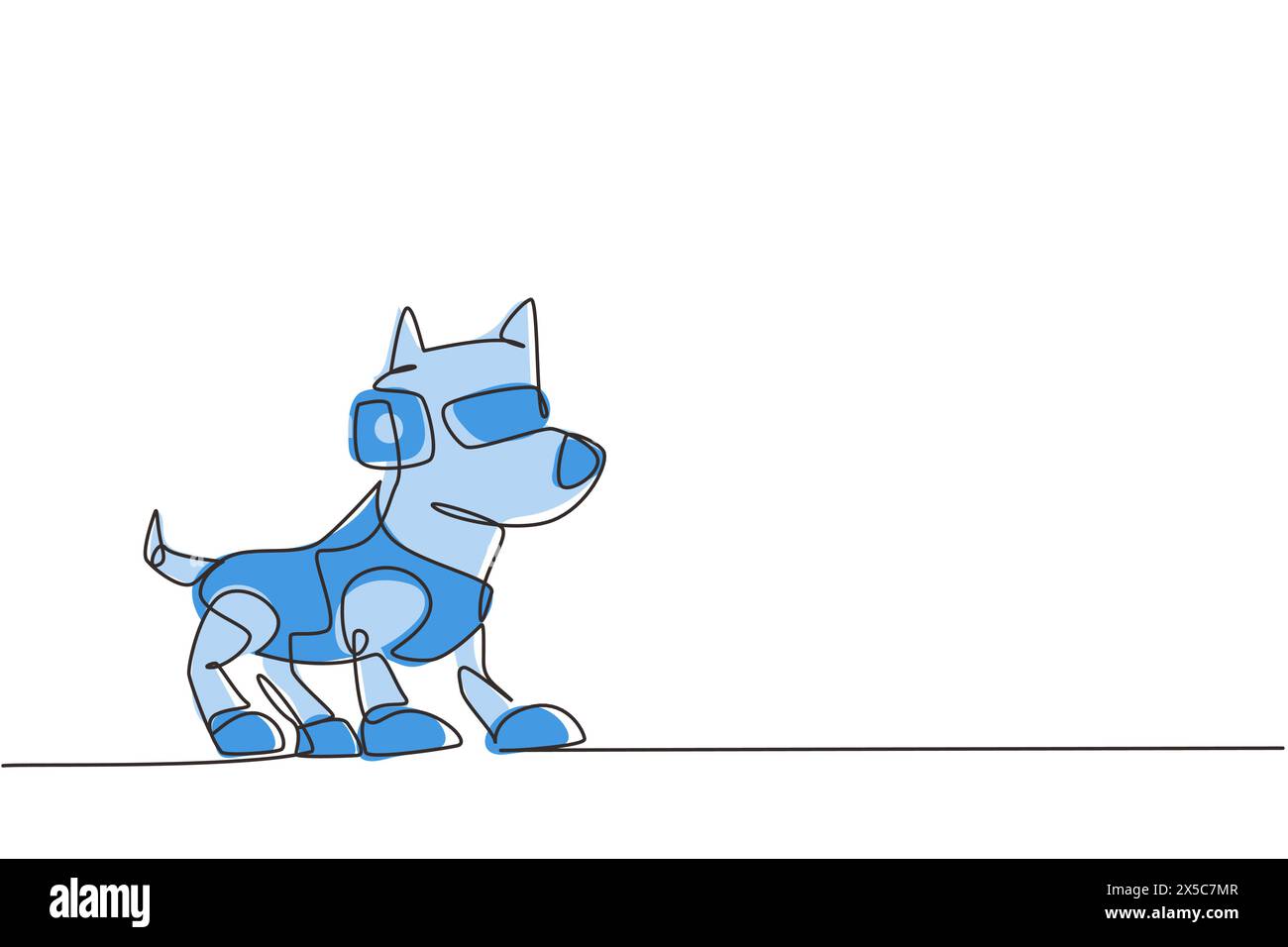 Robot giocattolo a linea singola continua con tecnologia intelligente per cani robotici o amici animali. Intrattenimento high-tech, infanzia. Dynami Illustrazione Vettoriale