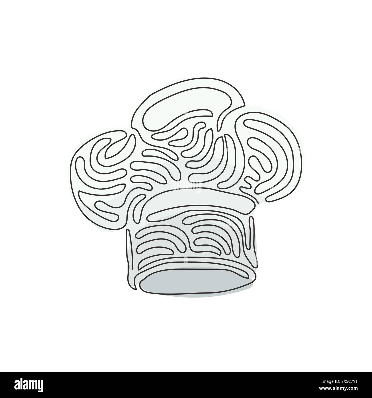 Disegnare un cappello cuoco o un cappellino in stile cartone animato. Il personale della cucina indossa un copricapo uniforme per il ristorante o la caffetteria. Arriccia i capelli. Peccato Illustrazione Vettoriale