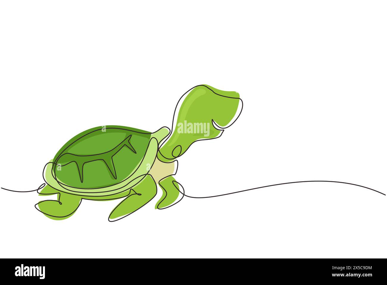 Tartaruga a linea continua singola per l'identità del logo dell'azienda marina. Adorabile mascotte di rettili animali per la conservazione delle fondamenta. O Illustrazione Vettoriale