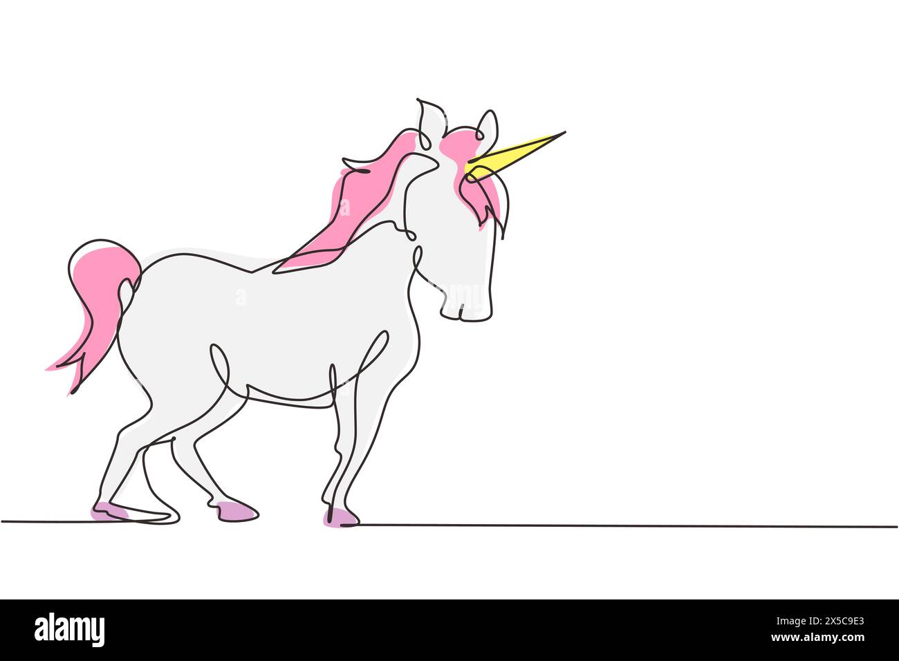 Unicorno a una linea continua. Un simpatico unicorno magico. Black jumping, un animale immaginario. Magico unicorno che corre al vento. Fantasia d'infanzia. Peccato Illustrazione Vettoriale