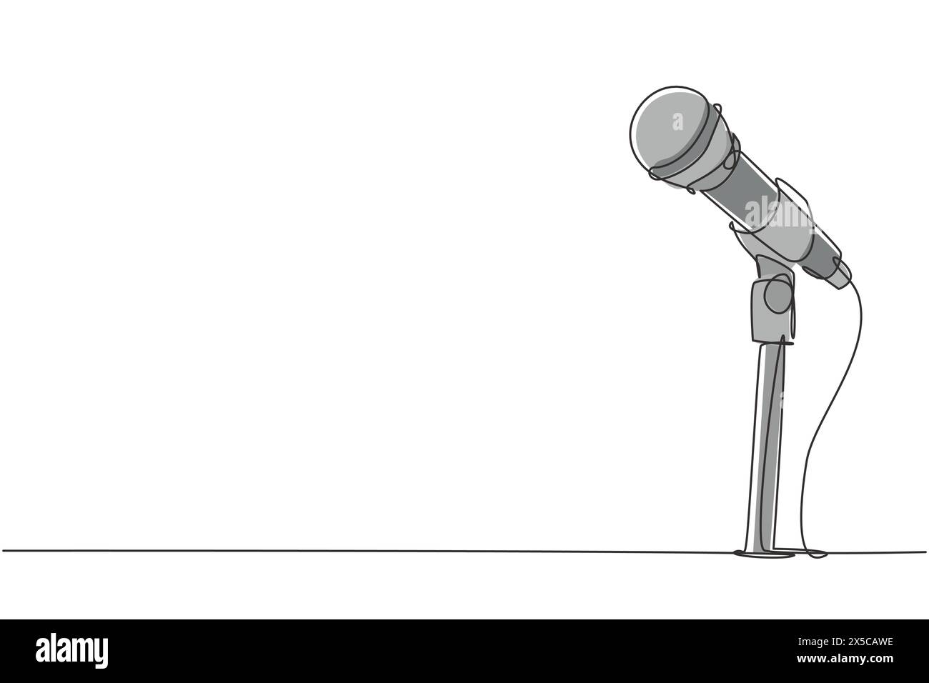 Microfono singolo a una linea su supporto. Microfono in stand nello show televisivo musicale. Cantante karaoke canta una canzone con microfono in piedi. Moderno Illustrazione Vettoriale