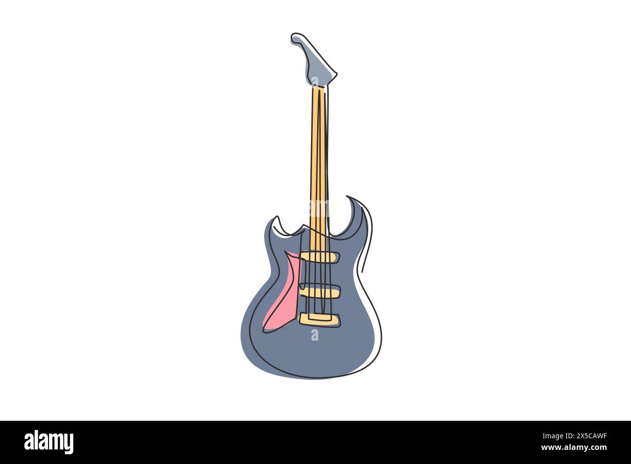 Icona classica di chitarra elettrica con disegno a linea continua. Attrezzatura per chitarra elettrica. Simbolo vettoriale dello strumento musicale per il rock e l'hardcore Illustrazione Vettoriale