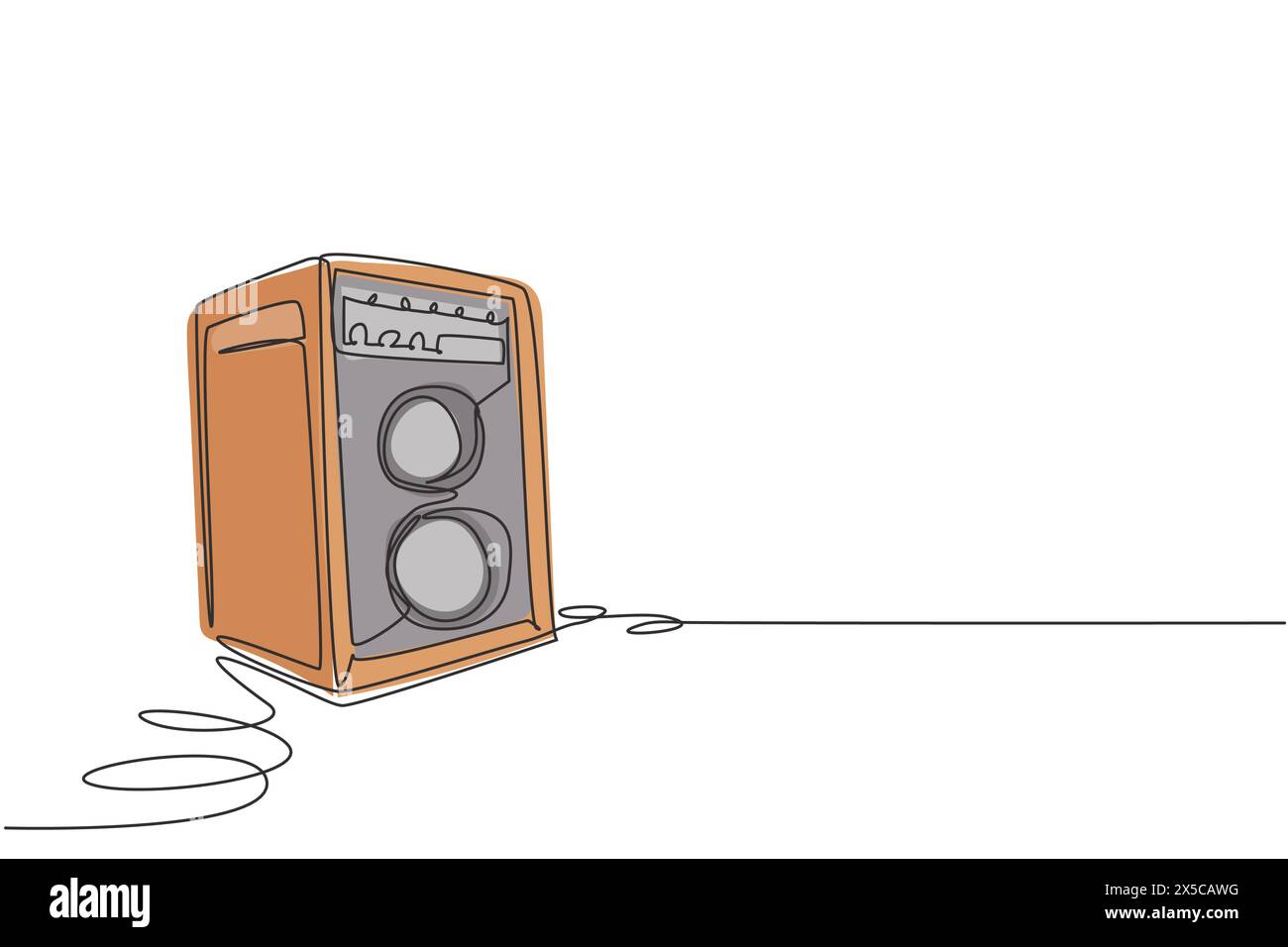 Cassa audio in legno con disegno a linea continua singola. Icona altoparlante musicale, subwoofer audio stereo impianto musicale stereo. Musica da festa. Dynami Illustrazione Vettoriale