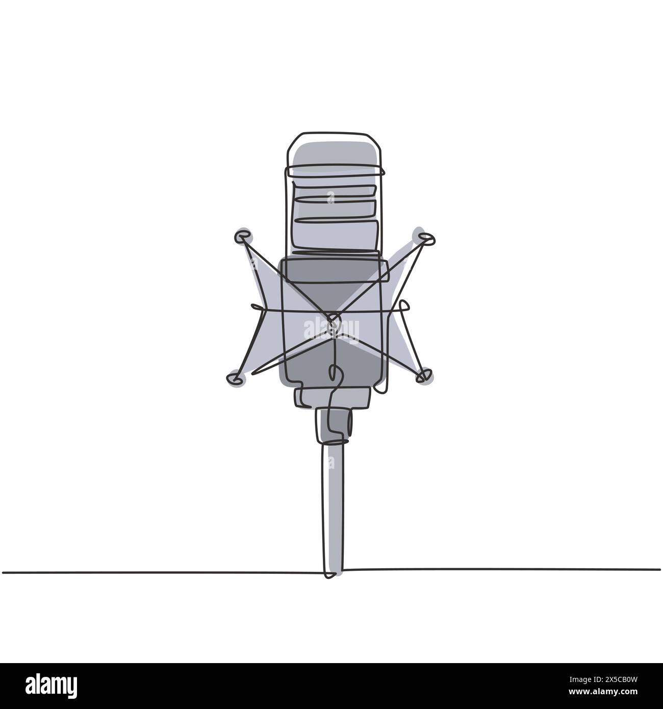 Microfono professionale da studio con disegno a linea continua singola. Concetto di apparecchio di registrazione audio. Microfono a condensatore per la registrazione vocale in studio. Attivazione dinamica Illustrazione Vettoriale