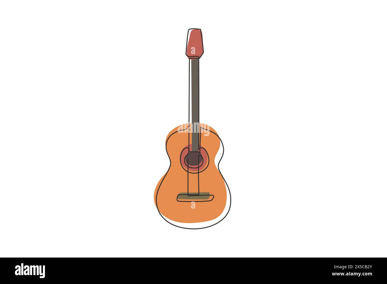 Linea singola continua che disegna chitarra acustica classica. Strumento musicale a corde chitarra classica. Per il tuo design e il tuo business concept. Dinamica Illustrazione Vettoriale