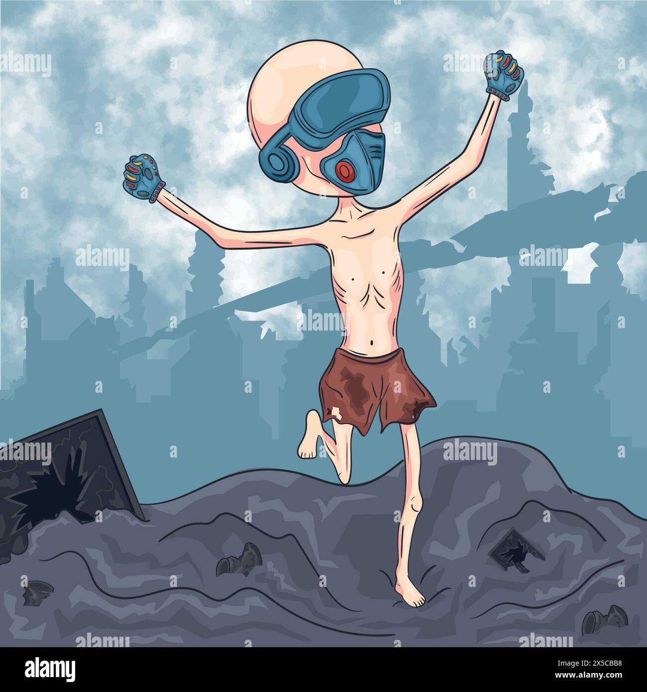 Metaversa post-apocalittica, l'ultima resistenza della realtà aumentata. Entra in una metaversa che fonde realtà e virtualità, dove AR funge da bastione finale Illustrazione Vettoriale