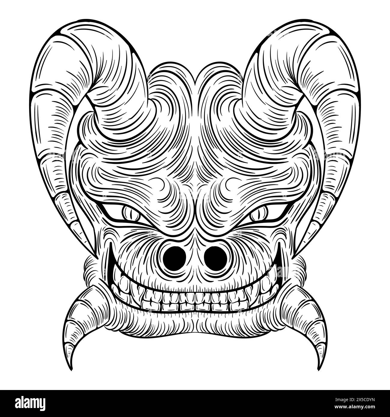 Rivelando i demoni all'interno, l'immagine accattivante di un'entità demoniaca che rappresenta il lato oscuro e le paure più profonde dell'umanità. Questa incarnazione della paura Illustrazione Vettoriale