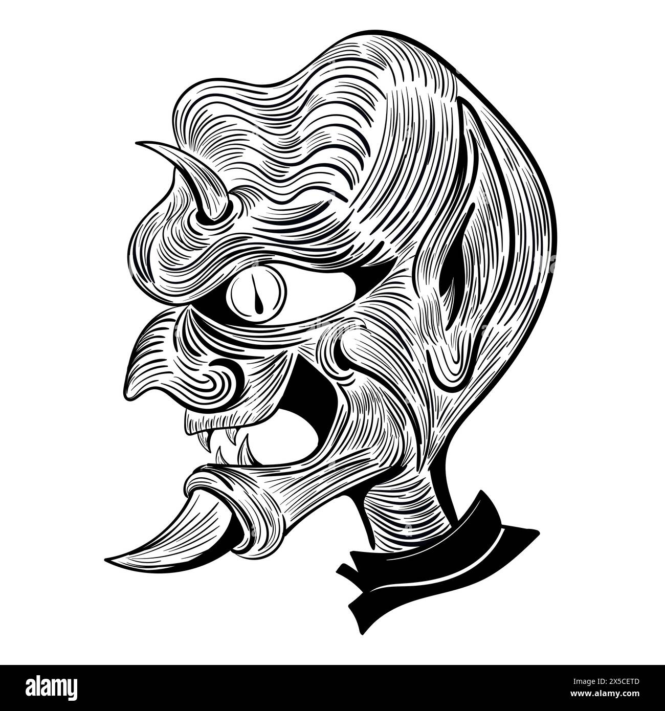 Il personaggio demoniaco rappresenta il lato oscuro e nascosto dell'umanità, incarnando il male e la tentazione. È un'immagine sorprendente che cattura l'essenza Illustrazione Vettoriale