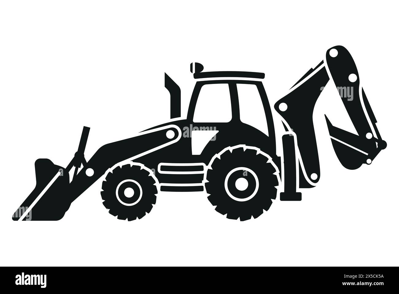 Silhouette retroescavatore a cartoni animati. Macchinari pesanti per l'edilizia e l'estrazione mineraria Illustrazione Vettoriale