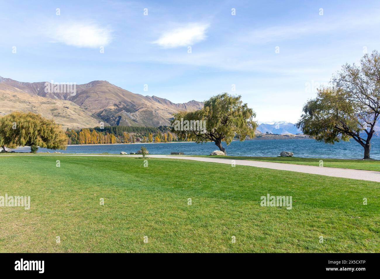 Lungolago in autunno, Wānaka, Otago, Isola del Sud, nuova Zelanda Foto Stock