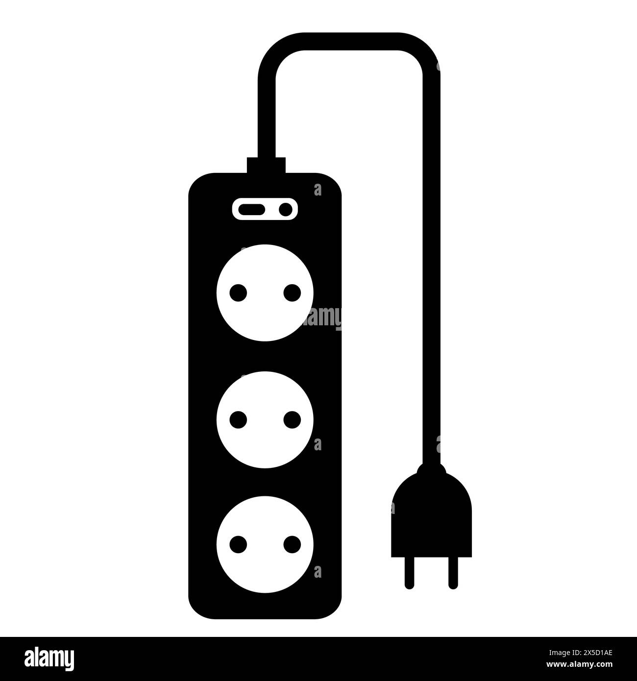 Icona del cavo di prolunga. Segnale cavo di prolunga elettrico. Cavo di prolunga per apparecchi con il simbolo del filo. Logo dell'adattatore multi-socket. stile piatto. Foto Stock