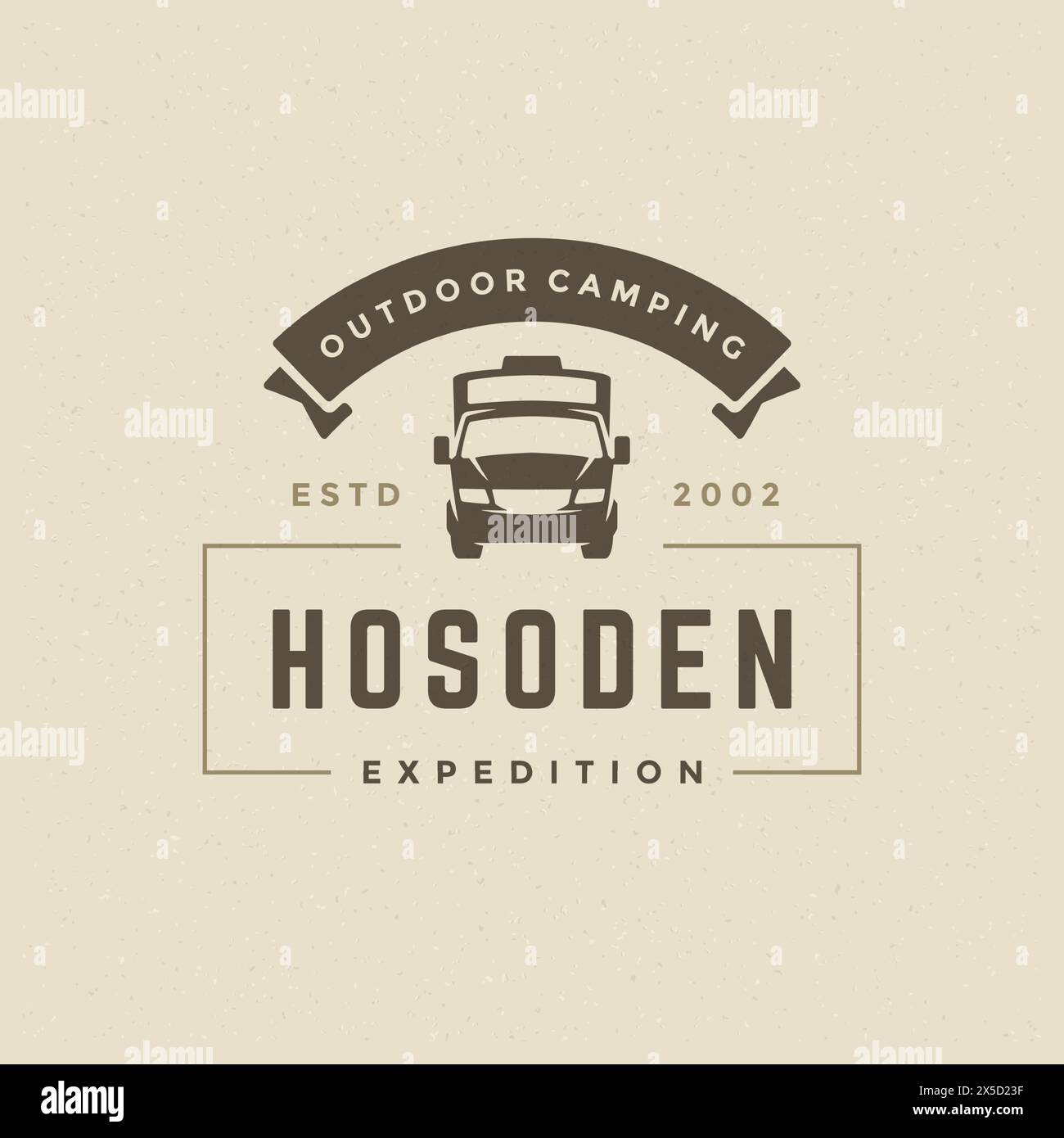 Immagine vettoriale del logo Camping. Camper per per esterno silhouette per camicia, stampa francobollo. Badge tipografico vintage. Illustrazione Vettoriale