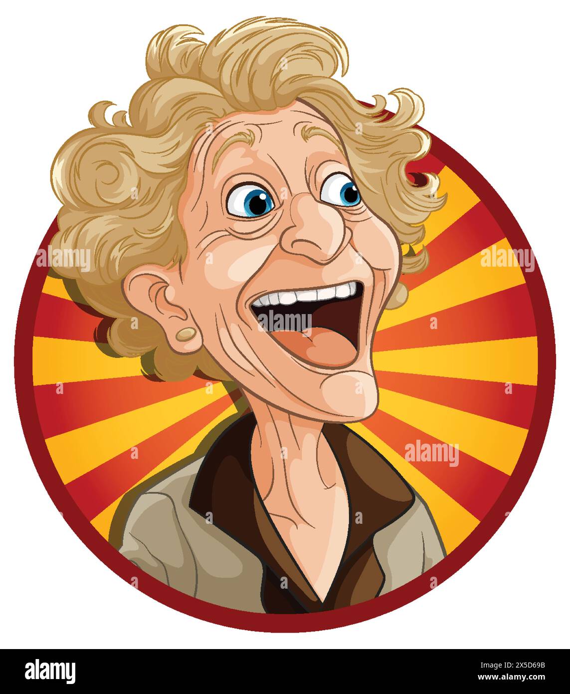 Illustrazione vettoriale di una donna anziana felice sorridente Illustrazione Vettoriale