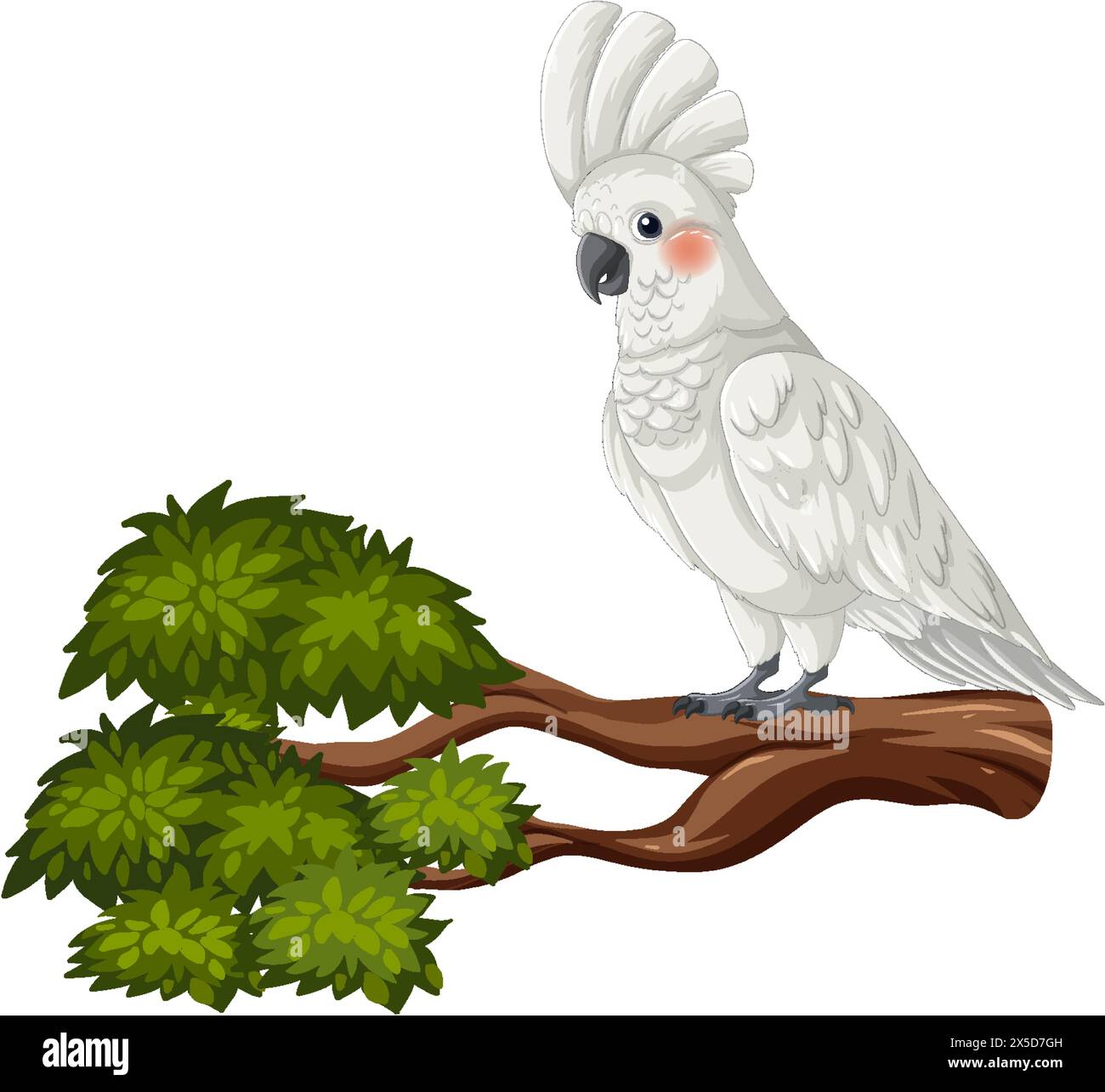 Vettore dettagliato di un cockatoo appollaiato su un ramo di albero. Illustrazione Vettoriale