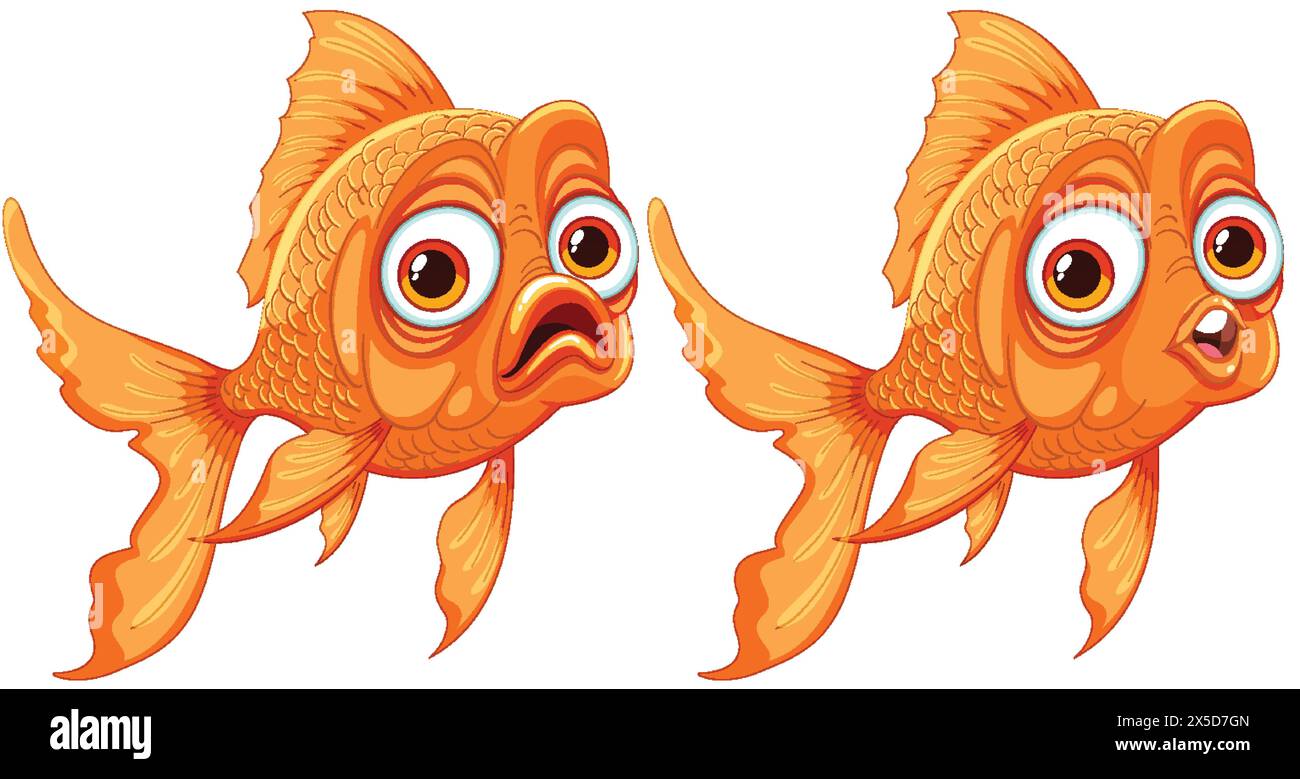 Due vivaci ed espressivi cartoni animati di pesci rossi Illustrazione Vettoriale