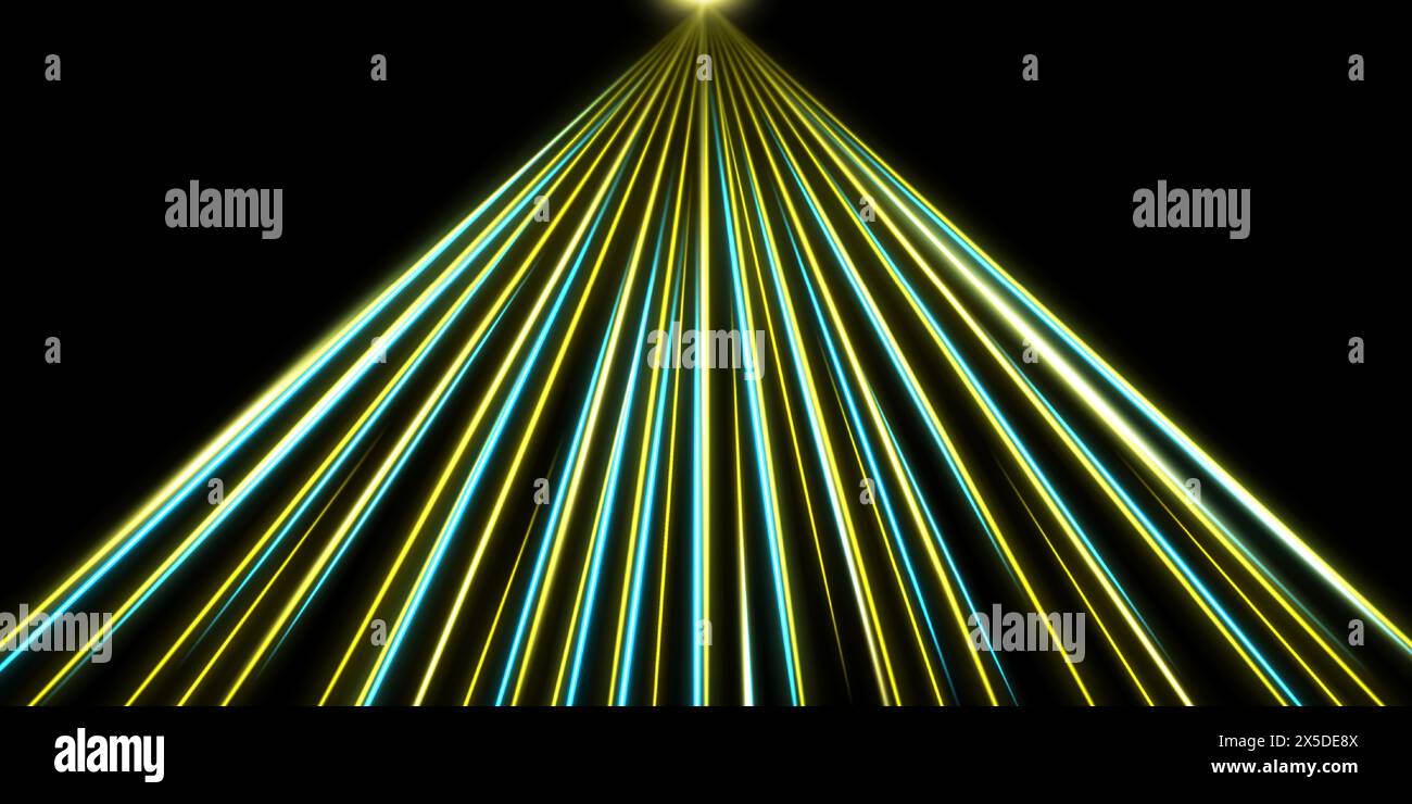 Strisce di velocità brillanti. Tracce di movimento di un'auto. Illuminazione notturna della città con esposizione prolungata. Vettore astratto. Illustrazione Vettoriale
