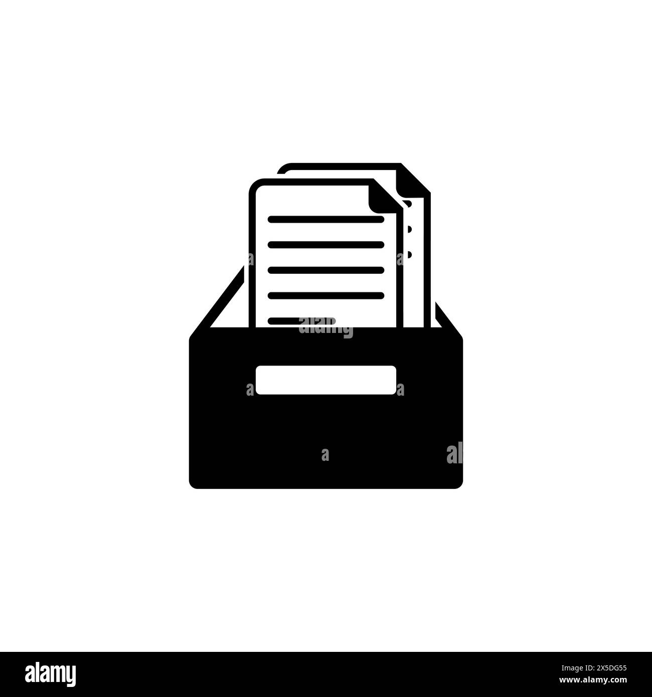 File Cabinet con icona vettoriale piatta dei documenti. Simbolo solido semplice isolato su sfondo bianco. File Cabinet con i documenti firma modello di disegno per W. Illustrazione Vettoriale