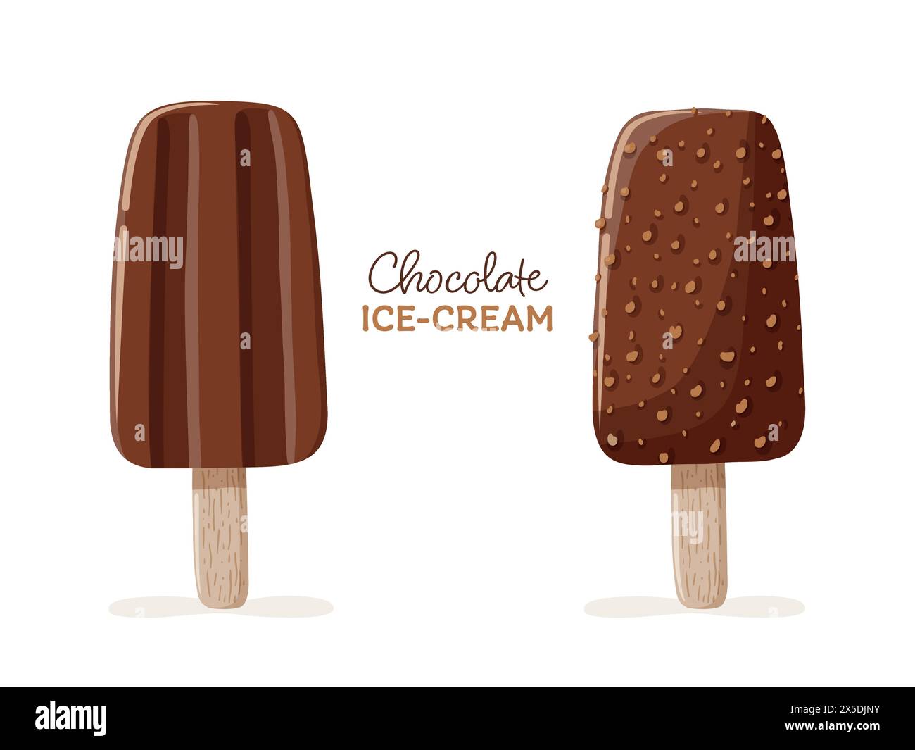 Set di gelato al cioccolato. Dolce dessert estivo. Illustrazione vettoriale isolata Illustrazione Vettoriale