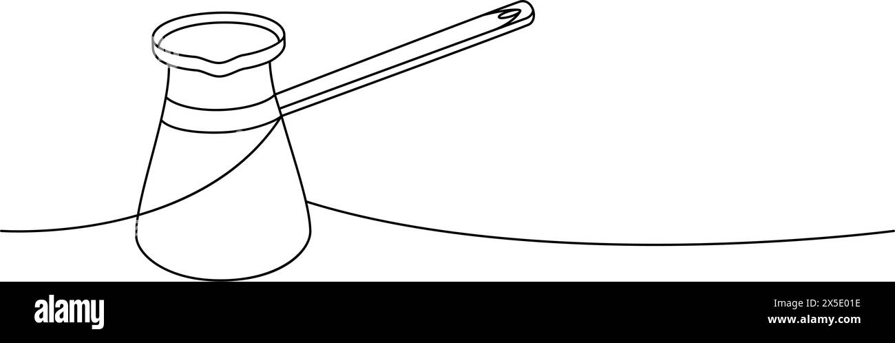 Caffettiera turca tradizionale a una linea, estrazione continua. Elementi disegnati a mano per il menu' da caffe' e caffetteria. Illustrazione lineare vettoriale. Illustrazione Vettoriale