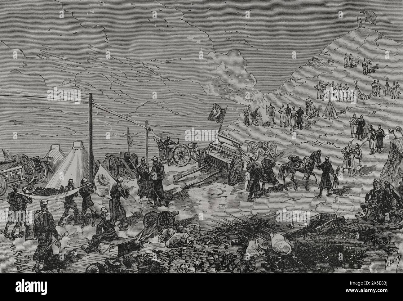 Guerra russo-turca (1877-1878). Balkan Pass. Presa della ridotta di San Nicola da parte dell'esercito russo. Incisione di Valnay. "La Guerra de Oriente" (la guerra russo-turca). Volume I. 1877. Foto Stock