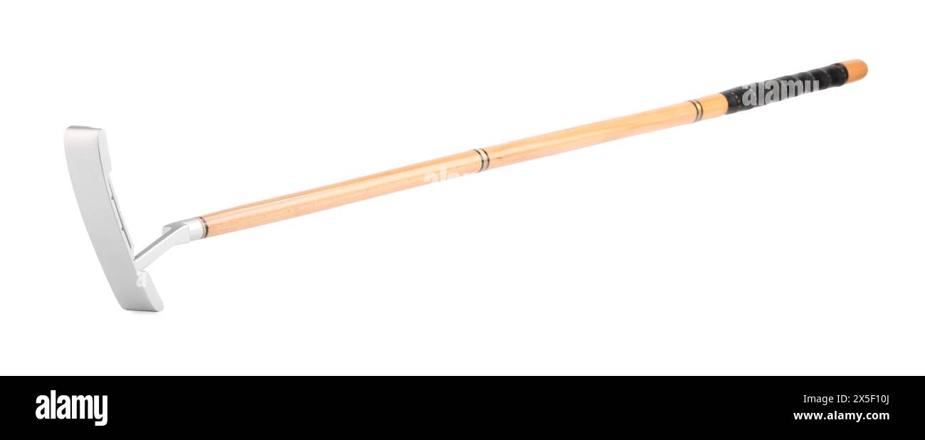 Golf club in legno isolato sul bianco. Attrezzature sportive Foto Stock