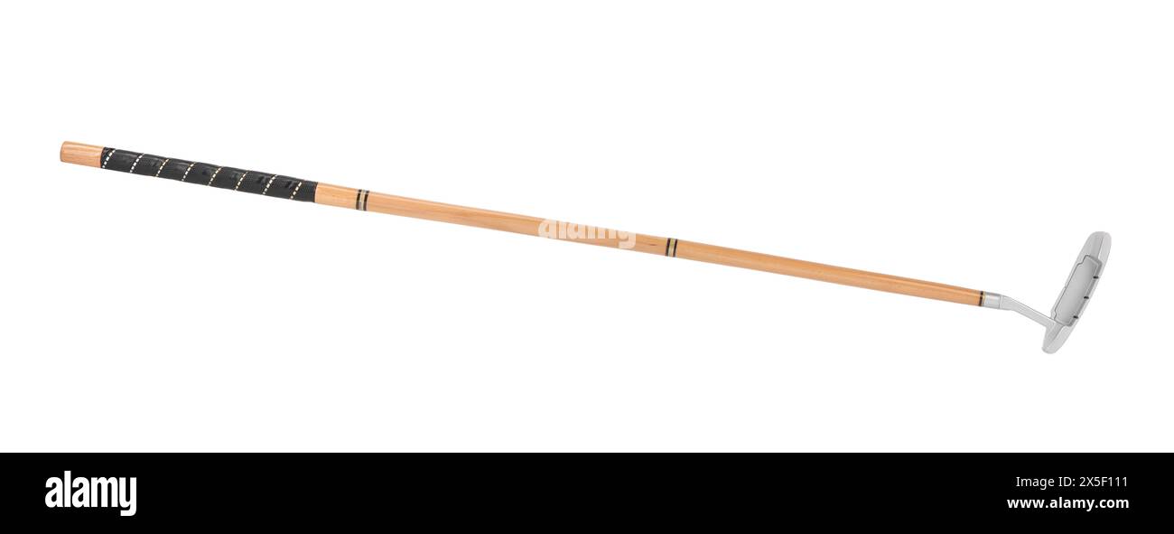 Golf club in legno isolato sul bianco. Attrezzature sportive Foto Stock