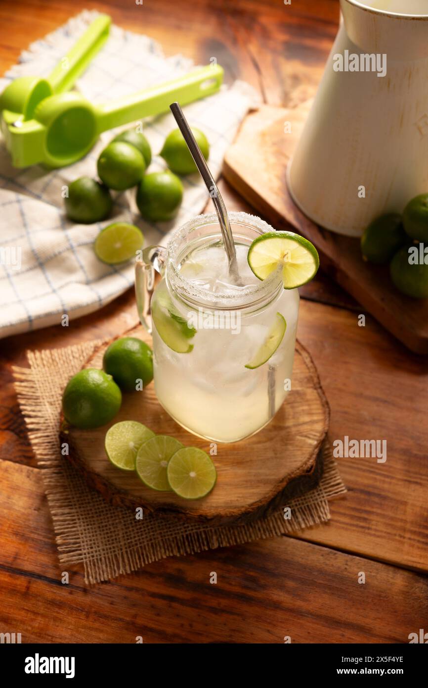 Limonata fatta in casa con limoni biologici e menta, una bevanda rinfrescante popolare in molti paesi. In Messico fa parte delle loro tradizionali fresche Aguas, Foto Stock