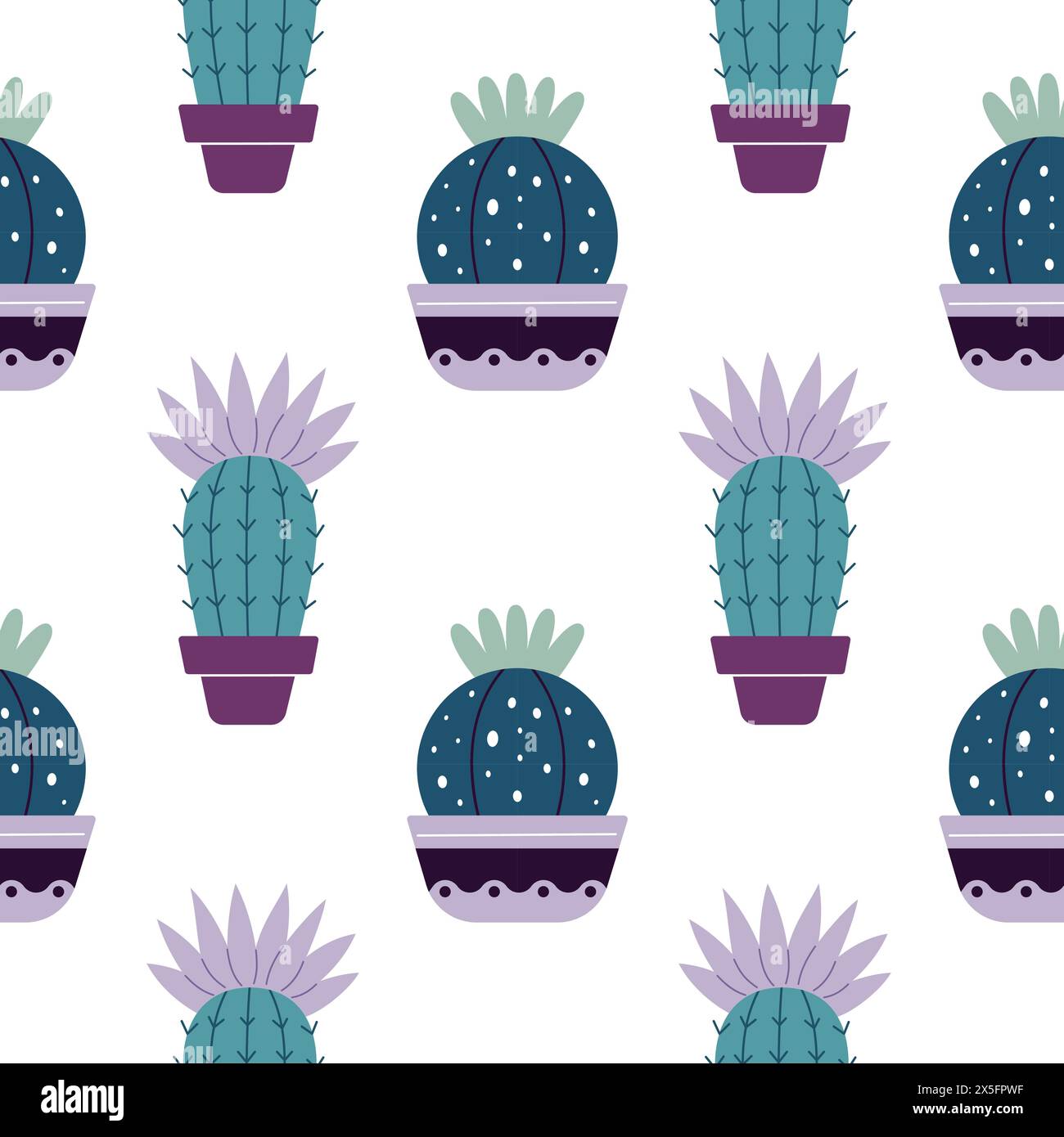 Cactus carini in stile boho. Cactus senza cuciture. Texture boho alla moda. Stampa in tessuto cactus. Tessuto succulento. Design piatto, stile doodle, sfondo bianco Illustrazione Vettoriale