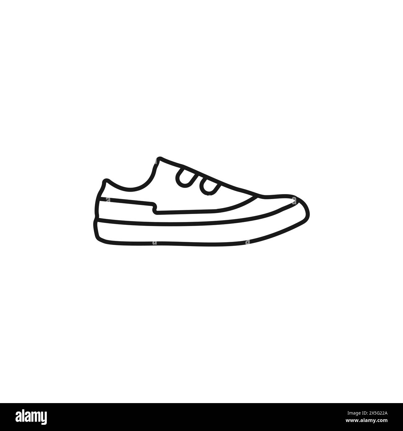 Scarpe eleganti con logo, linea nera. Vettore di conversione dello sport. Simbolo contorno corrente. Icona sneaker su sfondo bianco. Illustrazione vettoriale. Illustrazione Vettoriale