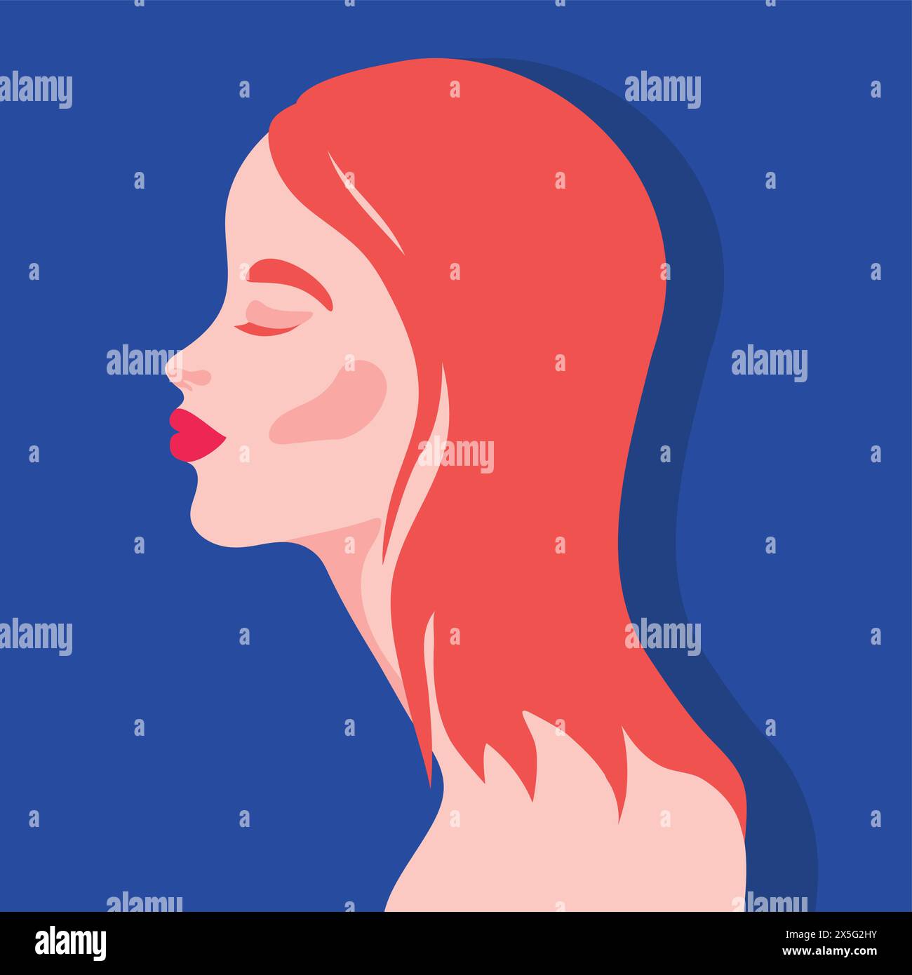Bella donna rossa con il ritratto delle labbra rosse. Profilo di una giovane donna con i capelli rossi. Illustrazione vettoriale Illustrazione Vettoriale