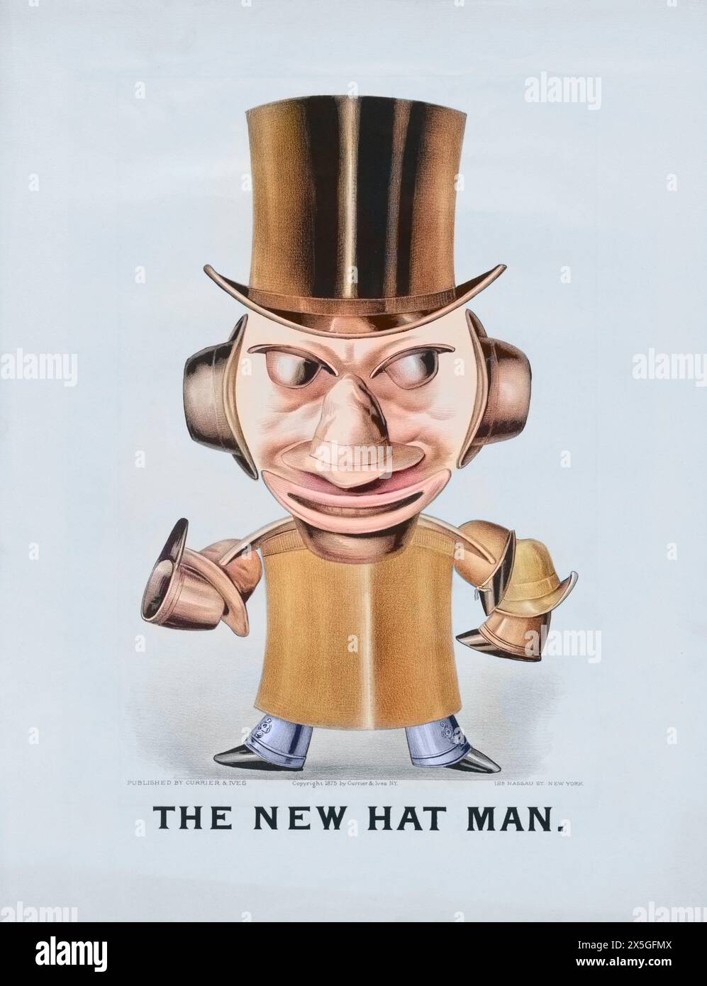 Poster di "The New Hat Man" pubblicato a New York da Currier & Ives in c1875; versione colorata dell'opera originale in bianco e nero. Foto Stock