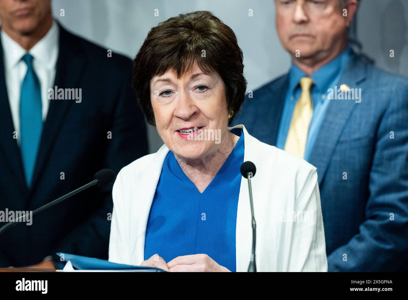 Washington, Stati Uniti. 9 maggio 2024. La senatrice degli Stati Uniti Susan Collins (R-ME) ha parlato ad una conferenza stampa sulla restrizione delle armi per Israele da parte degli Stati Uniti, al Campidoglio degli Stati Uniti. Credito: SOPA Images Limited/Alamy Live News Foto Stock