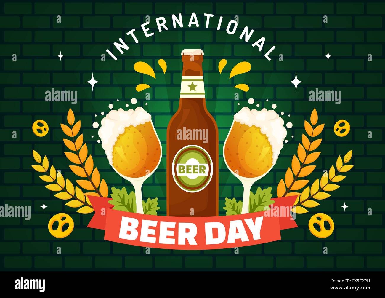 Illustrazione vettoriale della giornata internazionale della birra il 5 agosto con festeggiamenti delle birre e birre in Flat Cartoon background Design Illustrazione Vettoriale