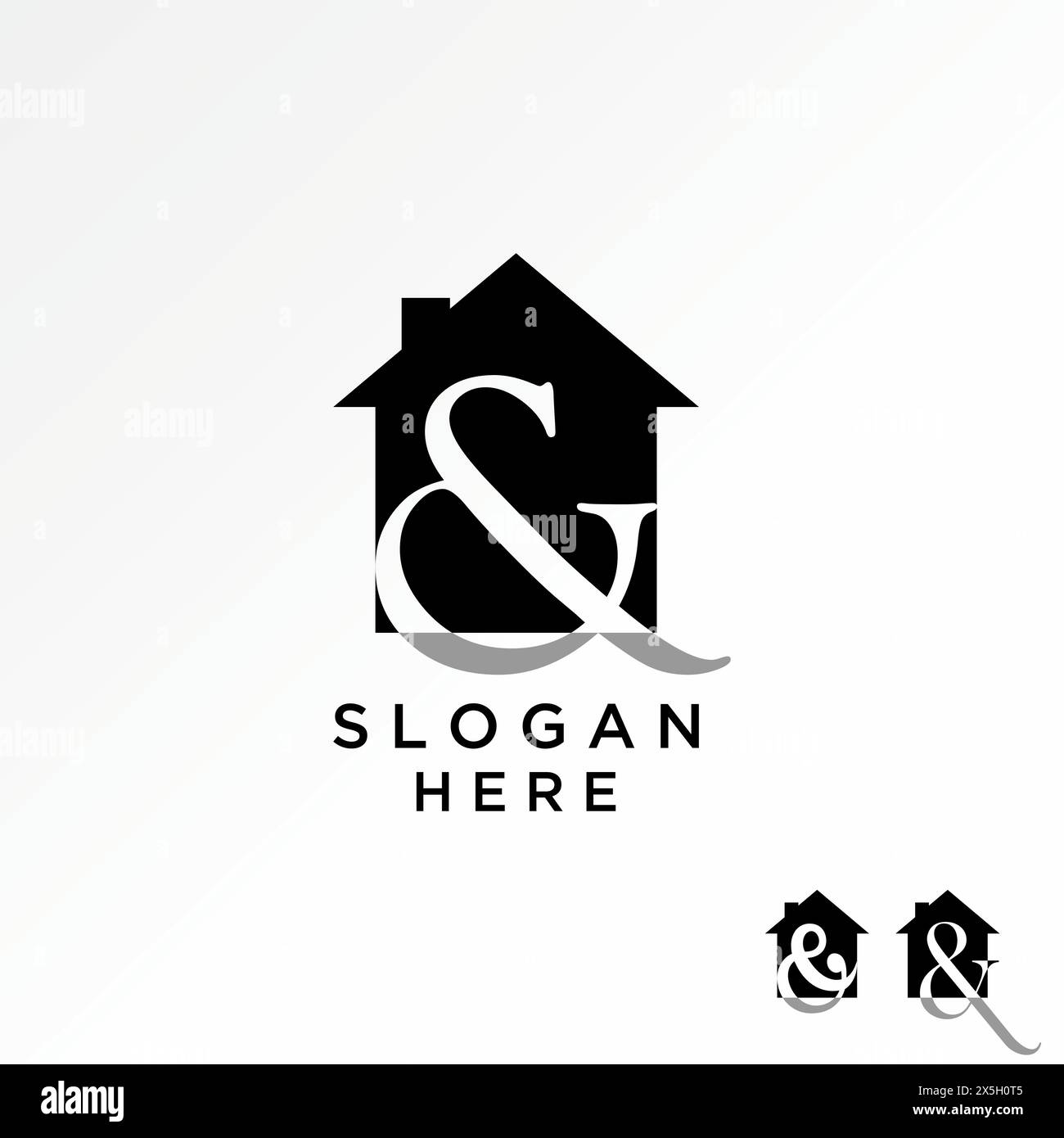 Design del logo grafica concept creativo stock vettoriale premium lettera iniziale astratta e simbolo sullo spazio negativo della casa. Monogramma tipografico correlato Illustrazione Vettoriale