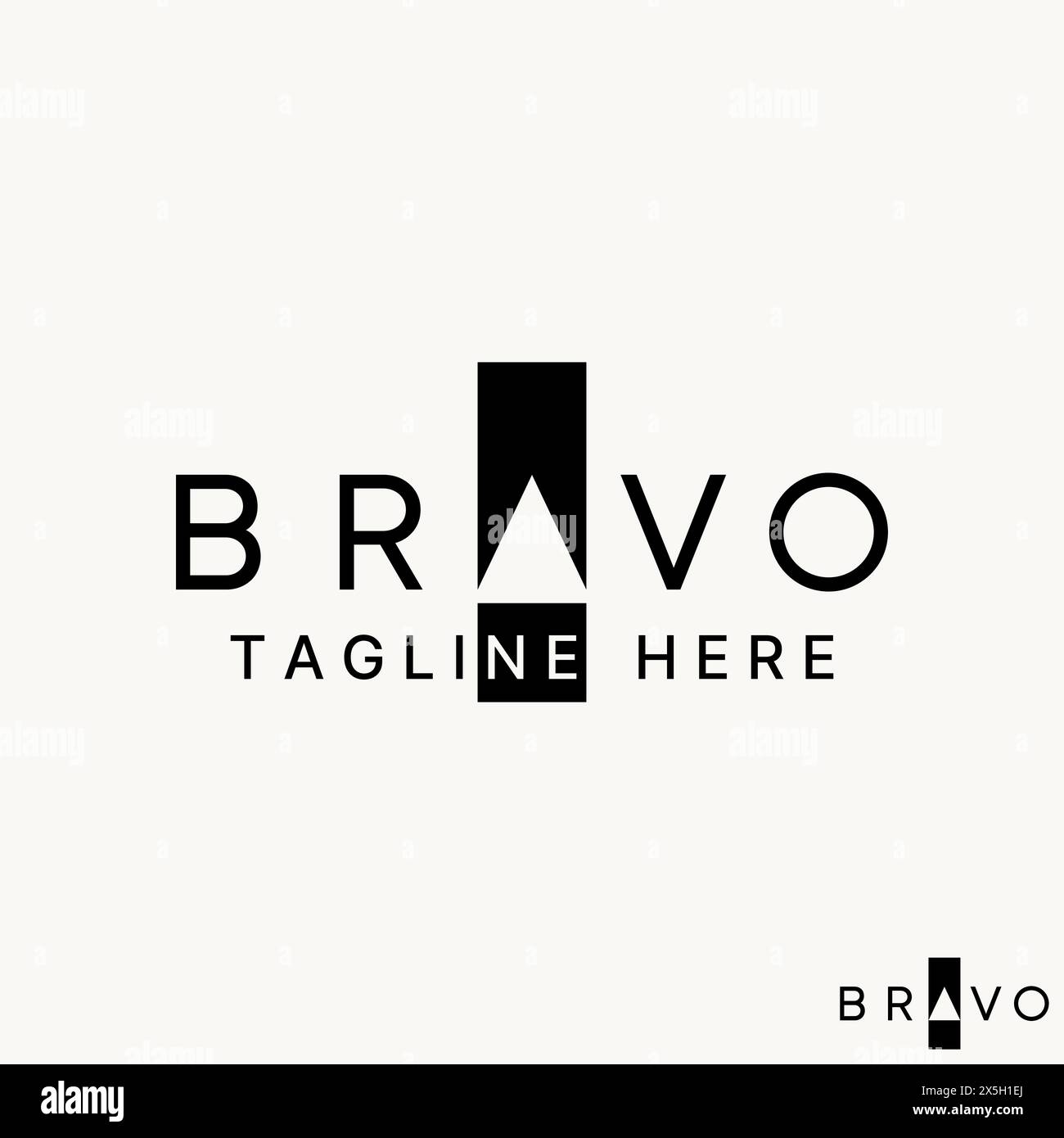 Design del logo concept grafico vettore creativo materiale premium testo astratto bravo con spazio negativo quadrato. Relativo al marchio monogramma tipografico Illustrazione Vettoriale